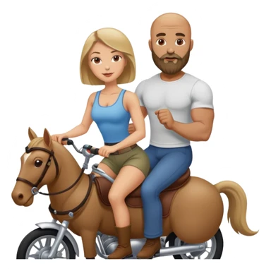 Beautiful dark blonde riding on her muscular bald beard husband sticker