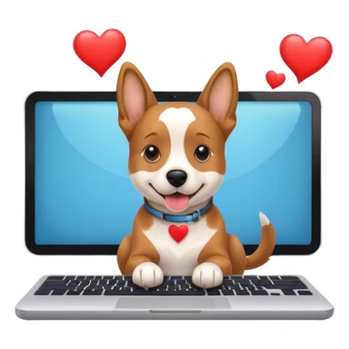 Dog at computer thought bubble hearts  sticker