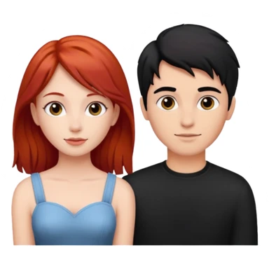 Red haired girl with black hair boy romance sticker
