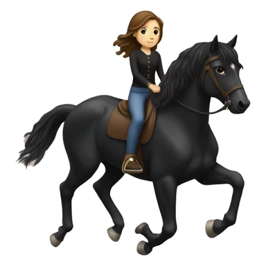 Girl with brown hair riding a black horse  sticker