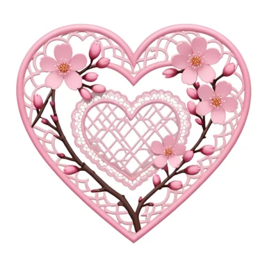 heart with sakura and lace border sticker
