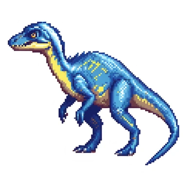 Electric blue velociraptor dinosaur with detailed pixel art texture sticker