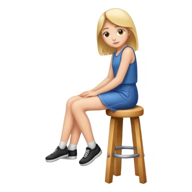 a girl is sitting on a stool seeing whole body on right side sticker