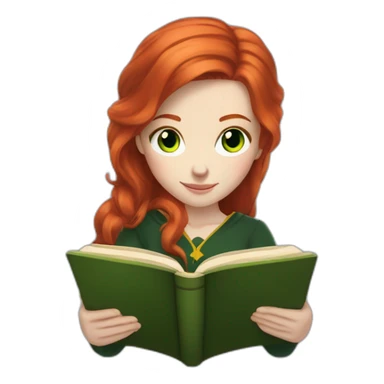 Pale skinned gryffindor Redhead with green eyes reading a book sticker