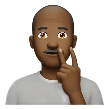 A guy with his finger in his mouth making the silence sign sticker