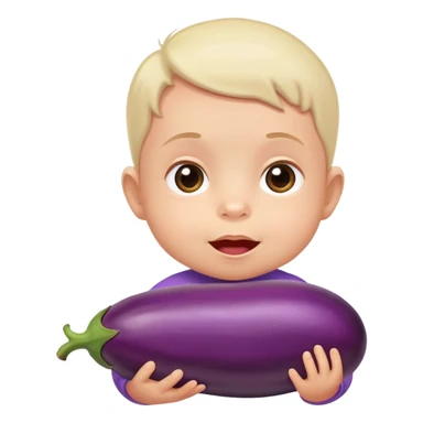 A baby eating a eggplant sticker