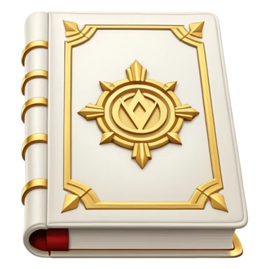 A white leather book with golden accents, smooth and polished, embossed with a symbol of six pillars, or a glowing mirror, radiating strength, confidence, and the power of self-worth.  sticker