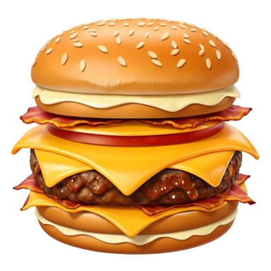 bacon burger object icon, crispy bacon strips, beef patty, melted cheese, sesame bun, 3D cartoon, mobile game icon style, clean background, no text, no watermark
 sticker