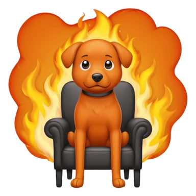 A cartoon orange dog on chair sitting in a house on fire and saying I'm fine sticker