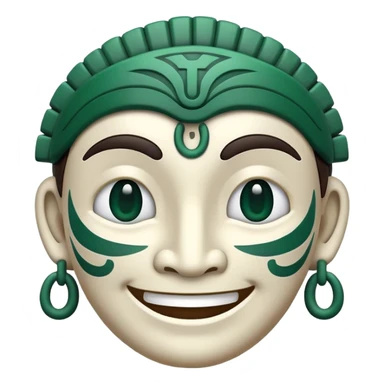Elegant Mayan face smiling emoji with expressive features, minimalist design, only pure white and dark green colors sticker