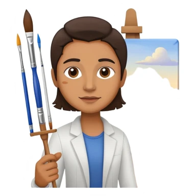 Artist with a paintbrush in front of an easel with a painting sticker