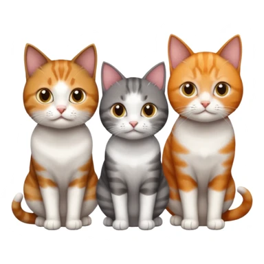 3 different coloured tiny short haired cats, including a dark grey and white cat, and a dark brown tabby and white and a ginger and white sticker