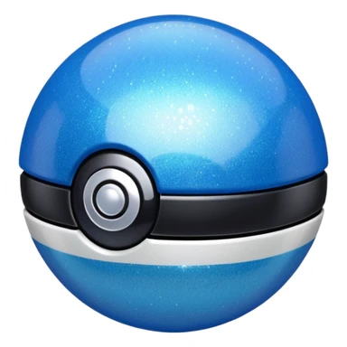blue pokeball emoji, top half is a more saturated blue, bottom half is white, black stripe, with a white sheen, with a pearlescent finish, with a glitter effect sticker