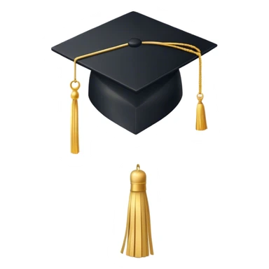 A classic black graduation cap (mortarboard) with a flat, square top and a golden tassel hanging from one corner. The tassel is slightly curved as if gently swaying. The cap is positioned at a slight angle, appearing elegant and academic. The background is plain white sticker