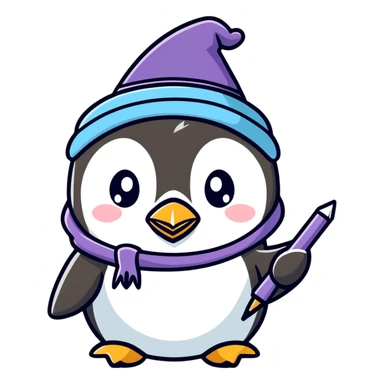 a cute penguin wizard with a pointy hat and a magic wand sticker