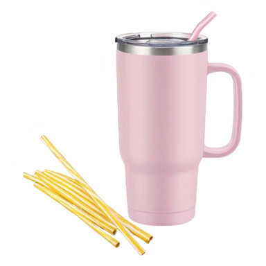 Pastel pink, 40 oz tumbler with handle, and straw sticker