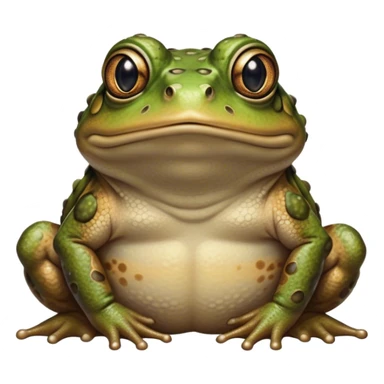 Cinematic Noble Toad Portrait Emoji, Poised and earthy, with a stout, robust build covered in textured, warty skin in warm, natural tones and deep, observant eyes, Simplified yet sharp and sophisticated features, highly detailed, glowing with a soft, natural mossy glow, high shine, intelligent and grounded, stylized with an air of rustic authority, focused and steady, soft glowing outline, capturing the essence of a watchful amphibian guardian that appears ready to leap out of the screen with effortless command! sticker
