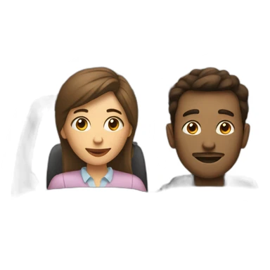 À woman and a man in a car with coffee sticker