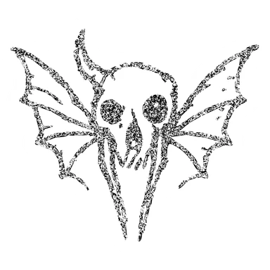 absolute horror: extremely minimal red line art of fused minotaur-stoat skull with broken horn and glowing eye, with moth wings, entirely hollow/transparent middle, severely deteriorated edges, 100% red color only, terrifying sparse lines, mostly missing perimeter, nightmarish and ancient sticker