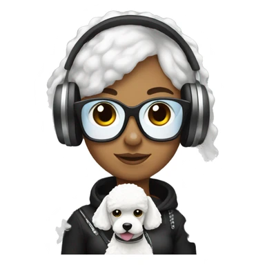 edgy girl with headphones on holding a white poodle sticker