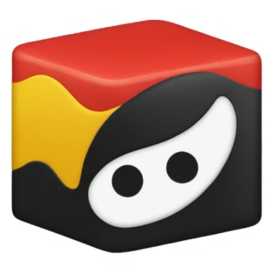 "A wavy black and red rectangle with a medium sized yellow circle in the middle sticker