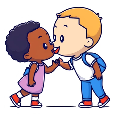black girl and white boy sharing a cute innocent kiss sticker