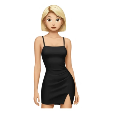 Hailey bieber cheveux court blond voir tout le corps et avec une robe longue serré noir avec des bretelles  sticker