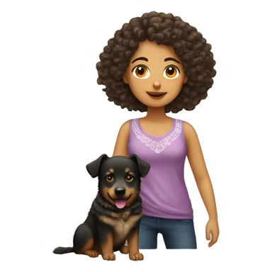 Mexican girl with curly hair and a dog who’s beside her a German Sheperd sticker