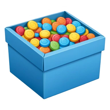 blue rectangular cardboard box with candies sticker