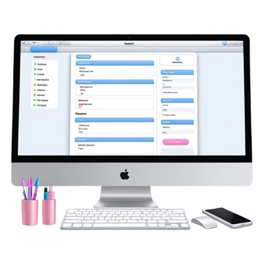 beauty salon inventory dashboard on iMac with notebook and pen nearby sticker