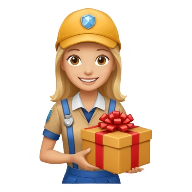 woman courier holding gift box sticker