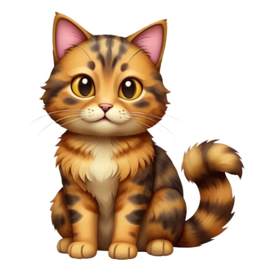 cinematic-[tortoiseshell tabby cat]-realistic-full-body-sitting-emoji,-tail-curled-playfully-around-its-paws,-head-tilted-dramatically,-scruffy-[tortoiseshell coloured]-fur,-simplified-yet-realistic-focused-features,-highly-detailed,-glowing-with-an-almost-sarcastic-glow sticker