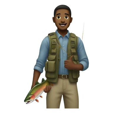 Use my people emoji of portrait of boy outside and make him fly fish for rainbow trout sticker
