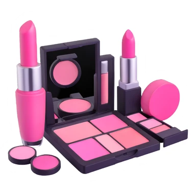 Pink AVON makeup set with pink lipstick, pink blush, and pink eyeshadow palette sticker
