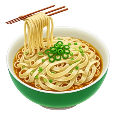 Shanghai Scallion Oil Noodles with green onion topping, simplified emoji style with bold outlines and bright colors, cartoon style simple Cong You Ban Mian sticker