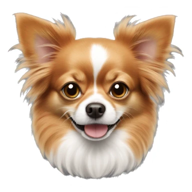 Red-haired fluffy chihuahua with a white muzzle sticker