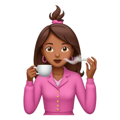 Mulher morena tomando café  com roupa rosa esfriando o café  sticker