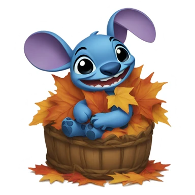 Stitch Disney with fall leaf pile sticker