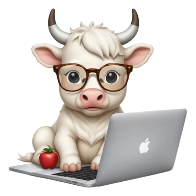 baby white bull in fancy glasses sitting in front of a macbook, working  sticker