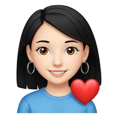 a young 8th grade school girl, with fair skin, heart shape face, has medium length straight black hair and with hoops earrings. sticker