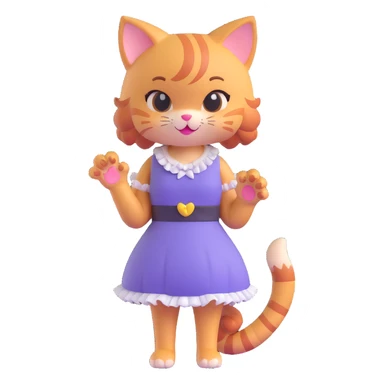 cute 3D cat girl, twin tails, winking, holding a paw up, frilly dress, sparkly background sticker