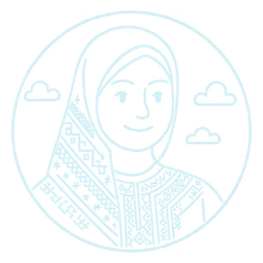 Add more prominent Algerian traditional patterns and motifs in a tech-inspired, minimalist style. Keep the avatar friendly and inside the glowing circular frame. Maintain a transparent background. The style should be tech-inspired minimalist with clear Algerian traditional patterns. sticker