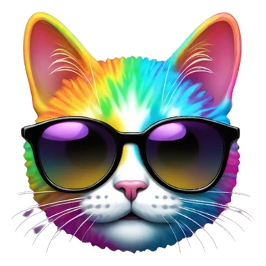 Psychedelic trippy tie die cartoon kawaii cat wearing black sunglasses  sticker