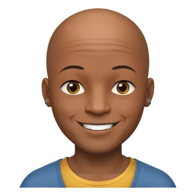 This is a cartoon-style avatar of a bald man with dark skin, golden-brown eyes, and several tattoos on his face, smiling with a lightly smile expression. sticker