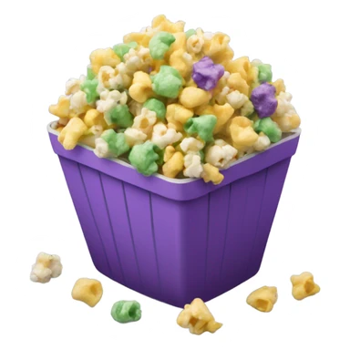 Realistic pieces of purple yellow and green popcorn pieces mixed together in a popcorn container.  sticker