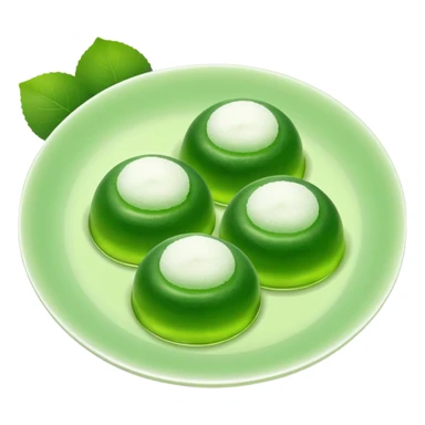 four green spherical warabi mochi on the plate sticker