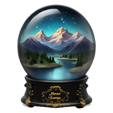 vintage black rococo night sky mountains snow globe sticker