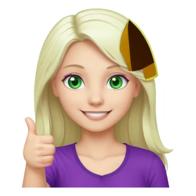 Long platinum blonde hair girl with green eyes in purple top with thumbs up  sticker