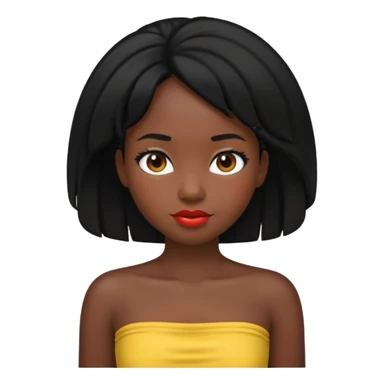 black girl memoji, black hair, wearing a tube top, apple emoji style sticker