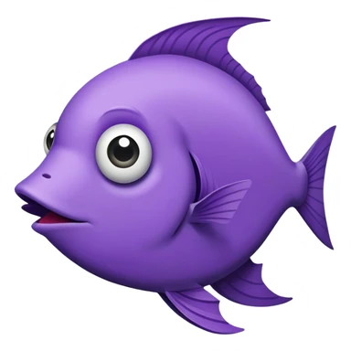ultra derpy purple fish with wonky eye and comically large lips, perfect flat side profile facing right, exactly 90 degrees, completely 2D like a paper cutout, only one eye visible, absolute side view sticker